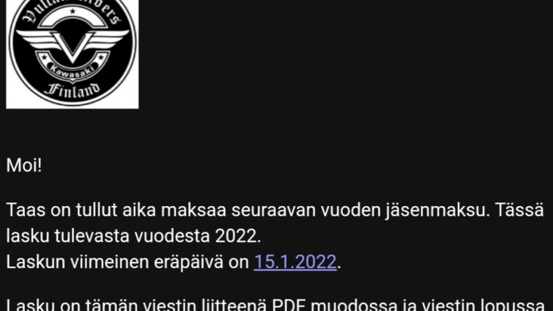 Vuoden 2022 jäsenmaksut lähetetty